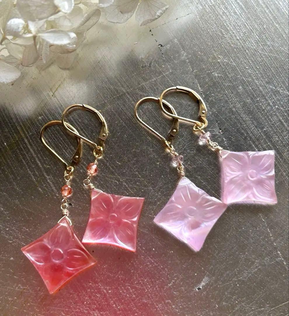 ポメころび✨ピンクアメジスト×MOP＆ドラゴンガーネット他ピアスチャーム