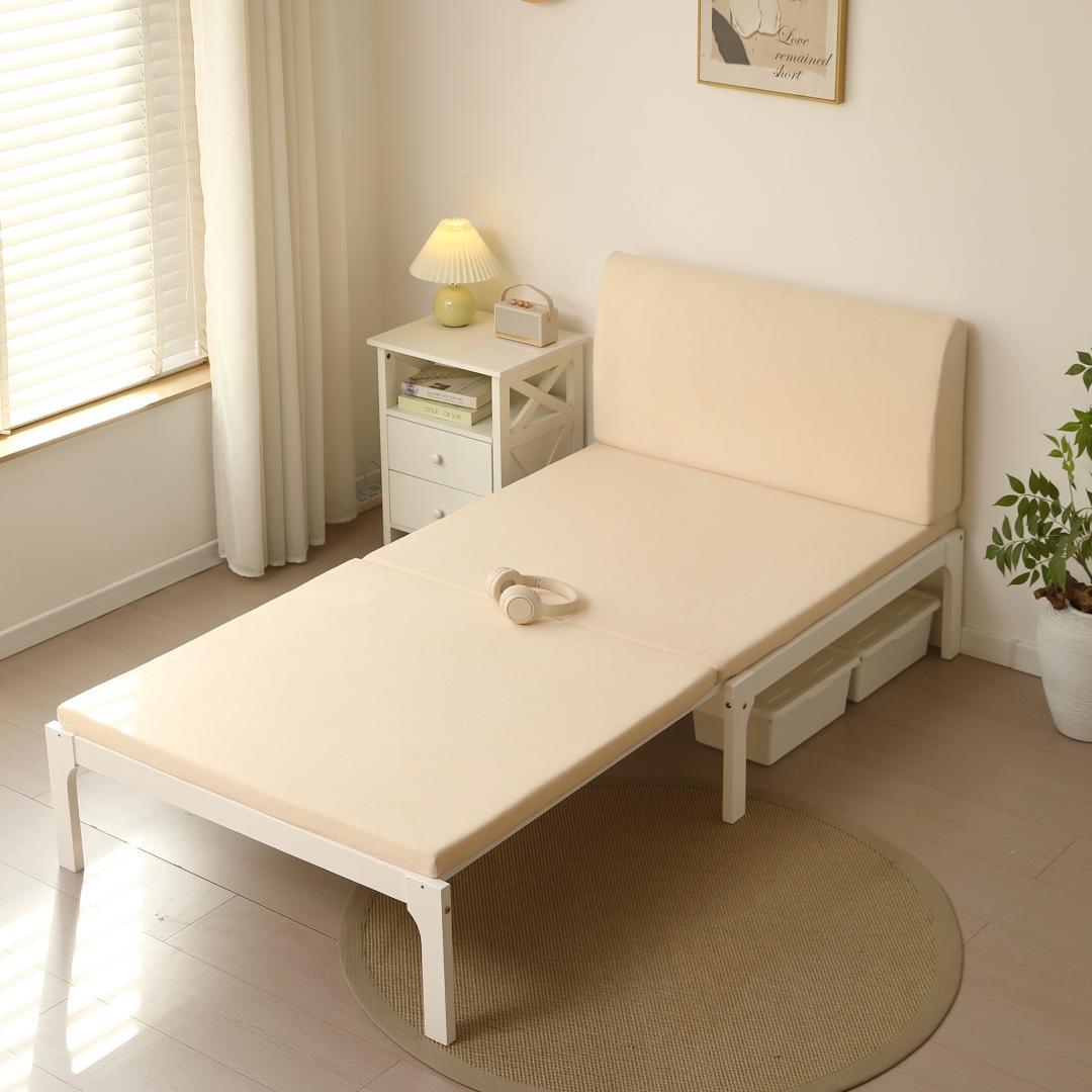タイムセール！ソファベッド【ベージュマット付き】　長さは調節可能　WHITE