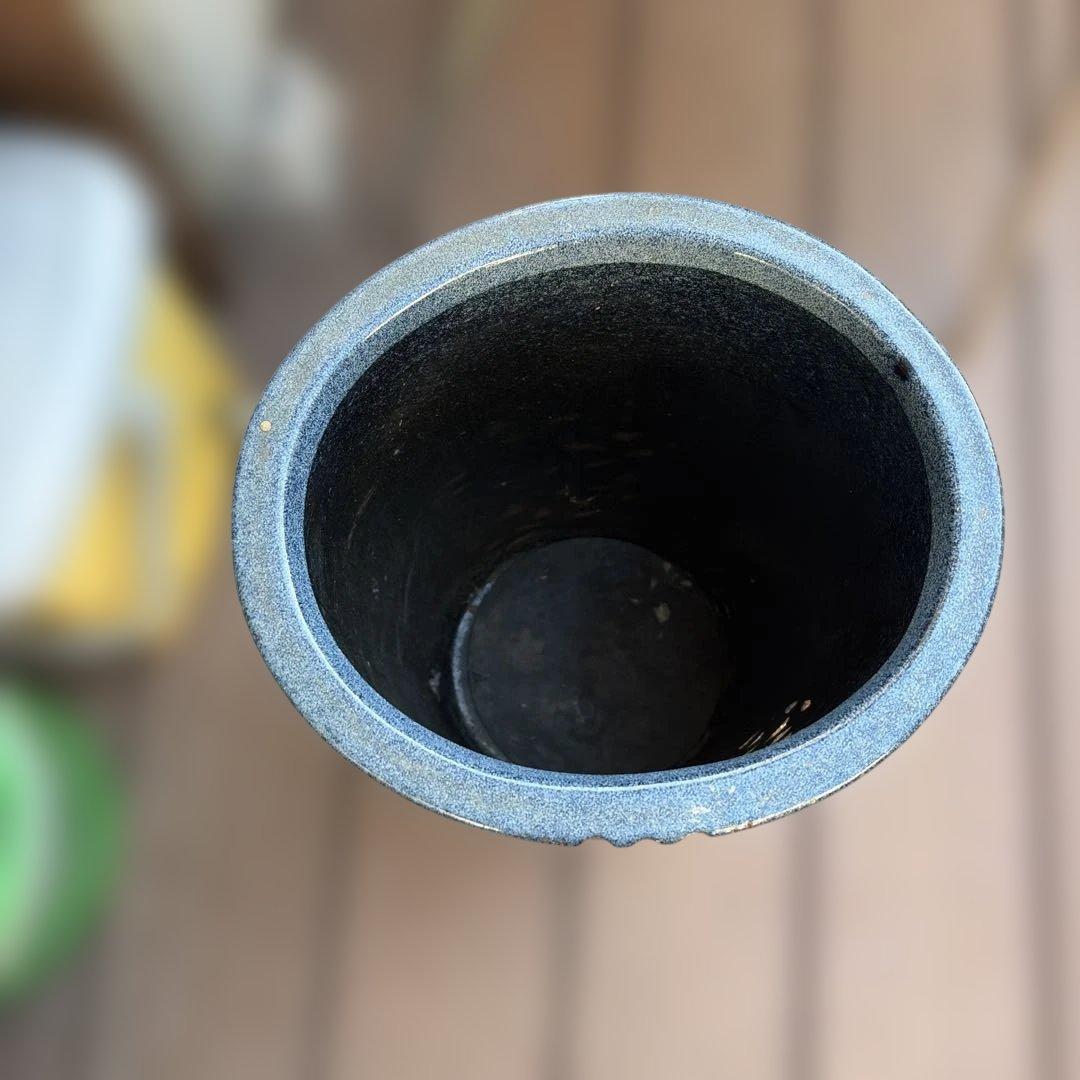 昭和レトロ 信楽焼 大型 陶器製 楕円形 焼き物 傘立て ブルー網目陶器製傘立て