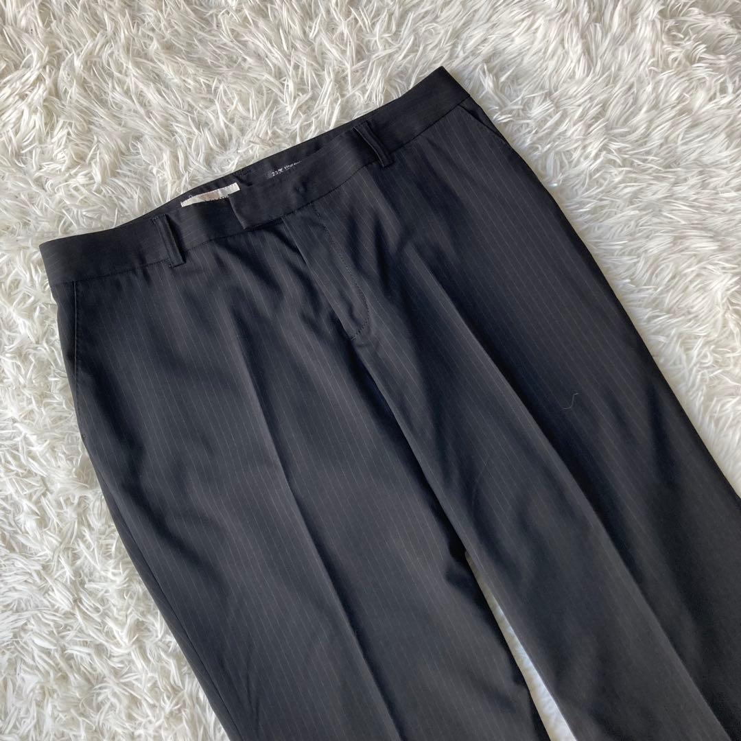 【特大】 23区 イタリア製生地 ストライプパンツスーツ セットアップ 黒 48