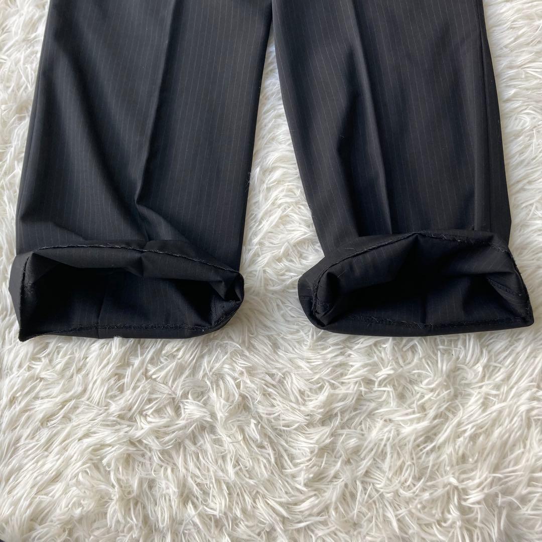 【特大】 23区 イタリア製生地 ストライプパンツスーツ セットアップ 黒 48