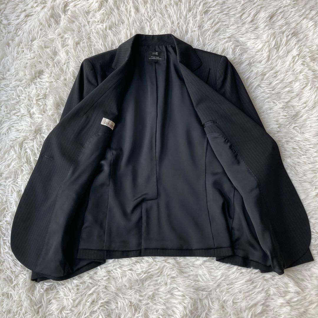 【特大】 23区 イタリア製生地 ストライプパンツスーツ セットアップ 黒 48