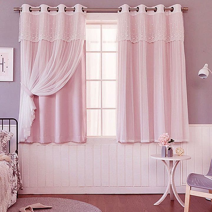 可愛い二層カーテン　遮光カーテン　レースカーテン