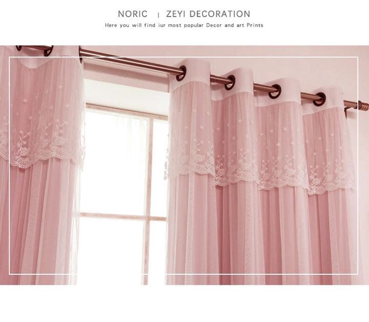 可愛い二層カーテン　遮光カーテン　レースカーテン