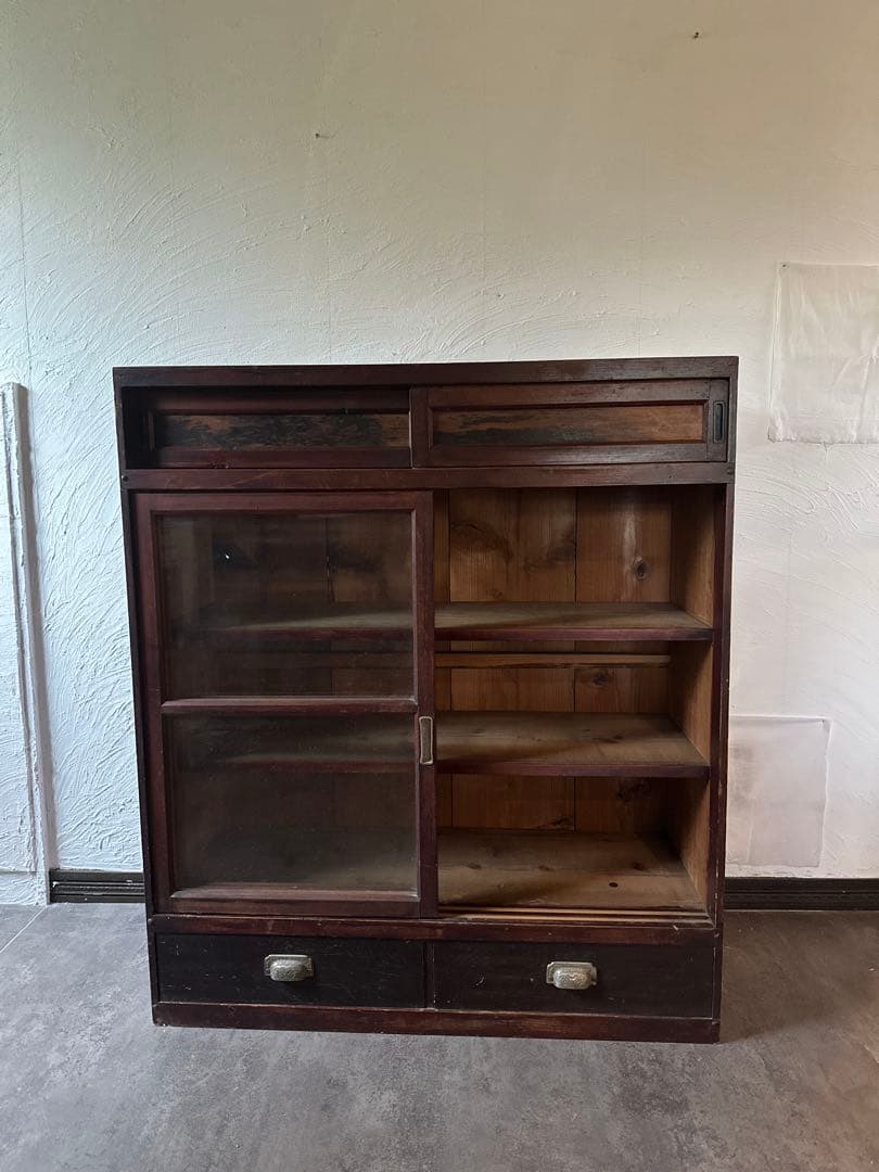 木製ガラス棚　食器棚　古道具　アンティーク