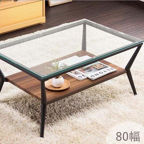 ガラス天板ローテーブル 80 ブラックダークブラウン