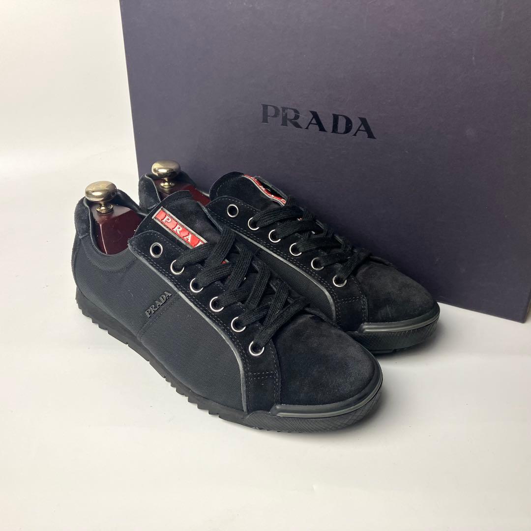 【極美品】プラダスポーツ　スエード×ナイロン　ロートップスニーカー　黒　25.5