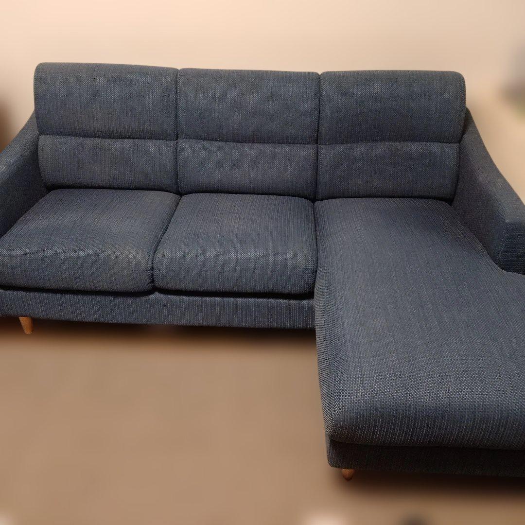 NITORI ダークブルー L字型ソファ３人掛け 引き取り限定です。