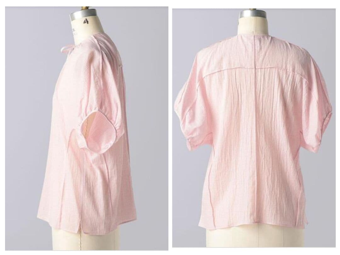 BLAMINK ブラミンク チェックパフスリーブ ブラウス ピンク