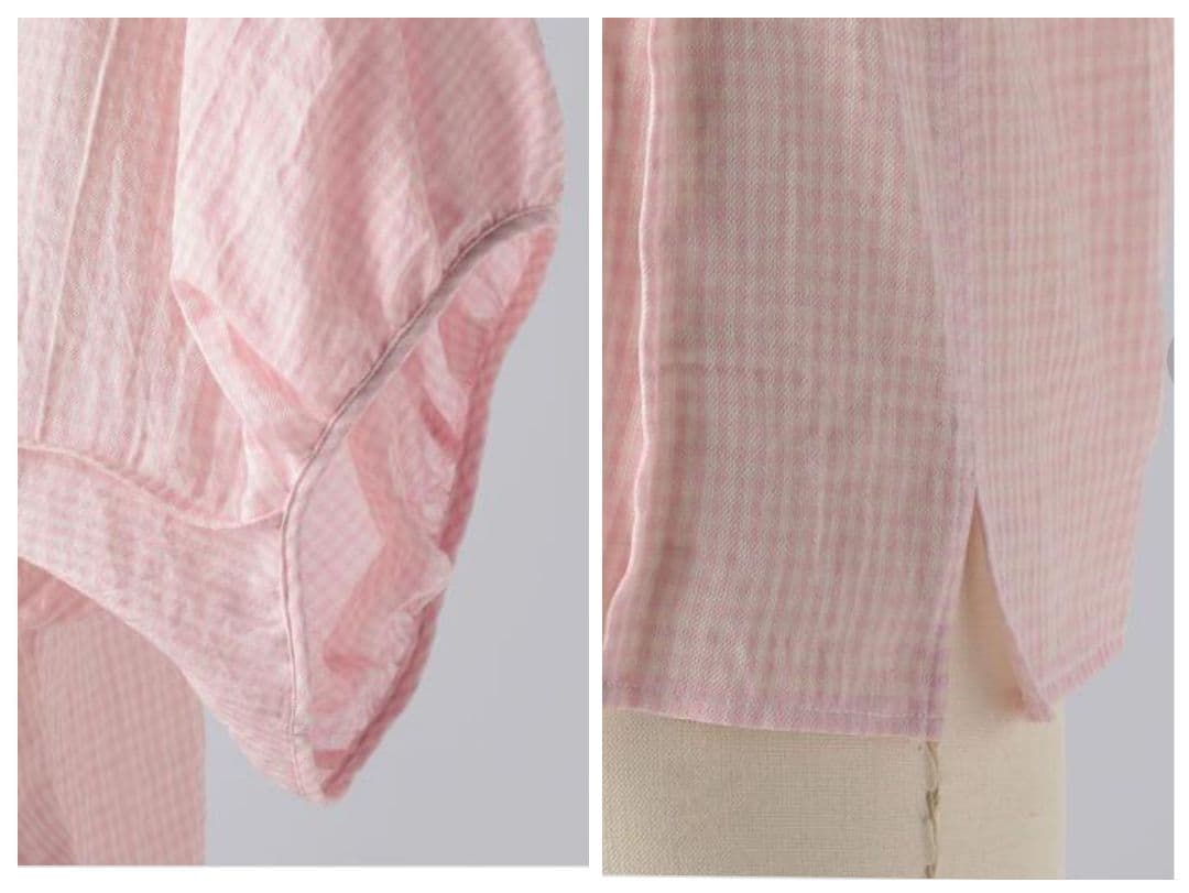 BLAMINK ブラミンク チェックパフスリーブ ブラウス ピンク