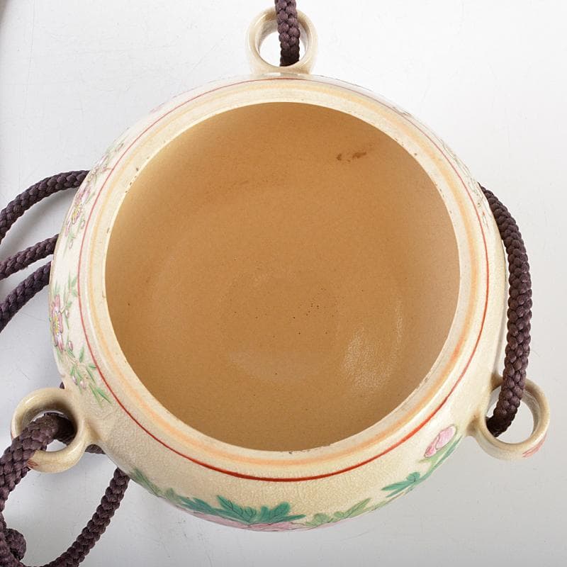 茶道具　京焼　三代　東山深山造　色絵　四季草花文　吊香炉　共布共箱　MR7382