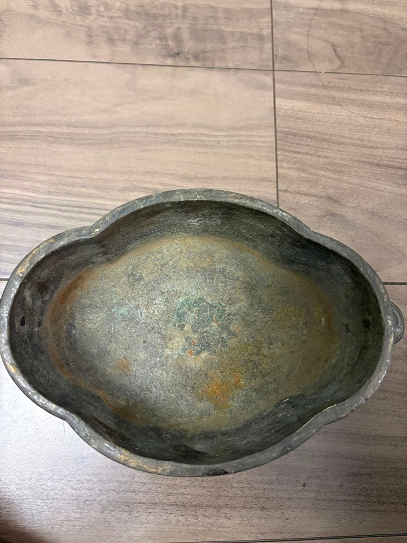 銅器　小振り　水盤　砂鉢　華道　花器　煎茶道具　茶室　花鳥図 古銅製 時代物