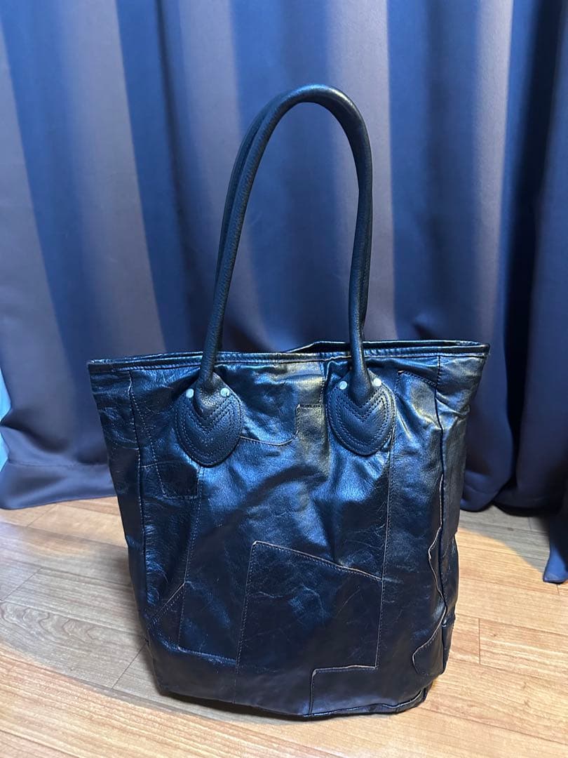 JOY McCOY 黒レザーパッチワークトートバッグ