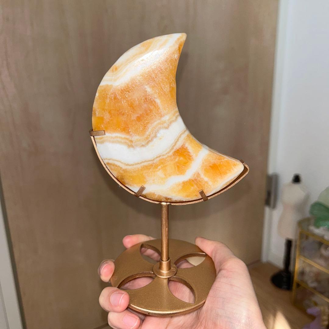 オレンジカルサイト 月 bigサイズ 専用台座付き 高品質 天然石