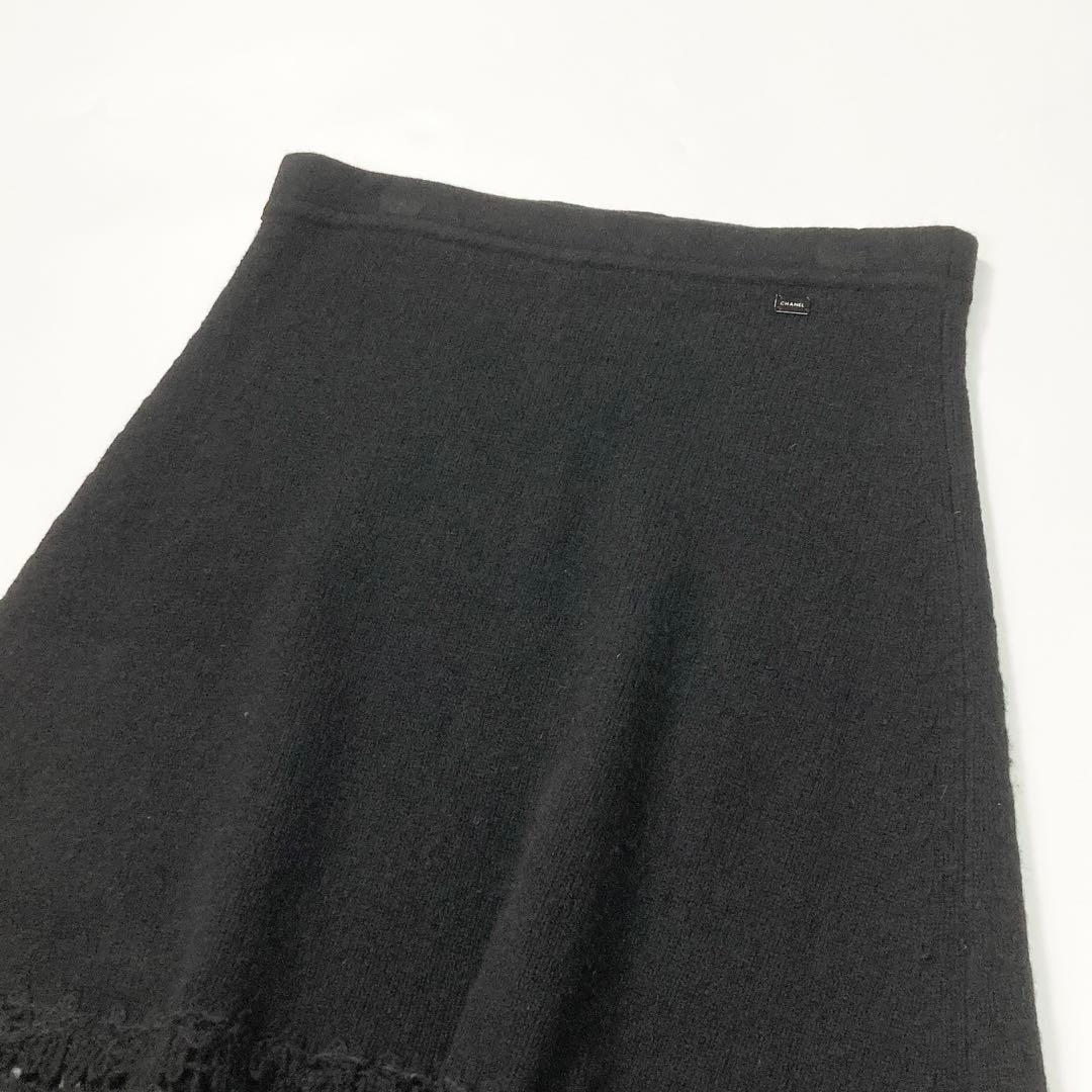 CHANEL 06C レースニットスカート ロゴプレート カシミヤ モヘア 40