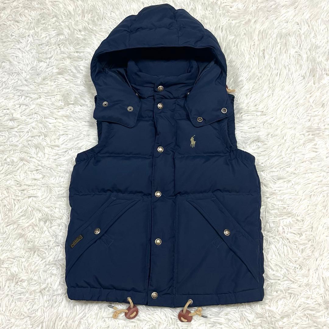 美品✨ラルフローレン フード付きダウンベスト ネイビー レディースXSポニー刺繍