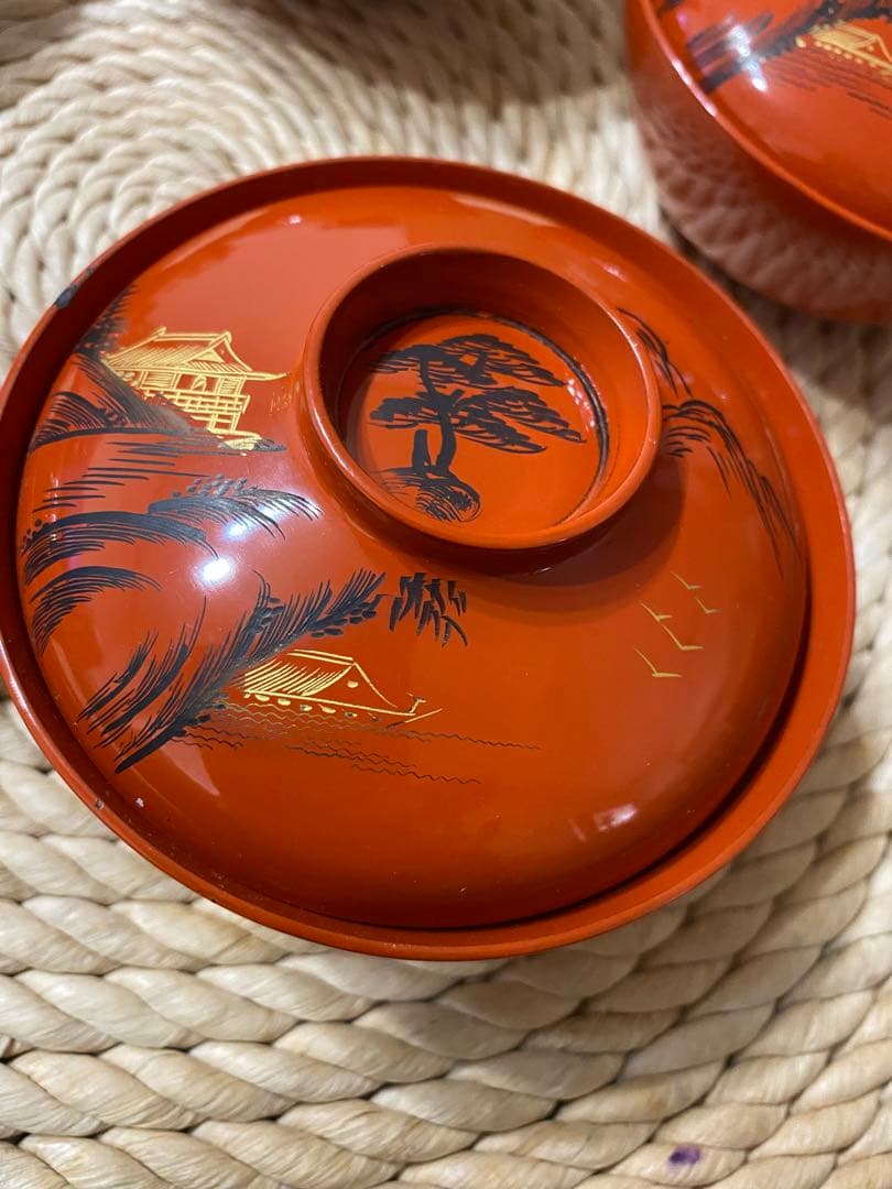 オレンジ色 蓋つき煮物椀 5個セット