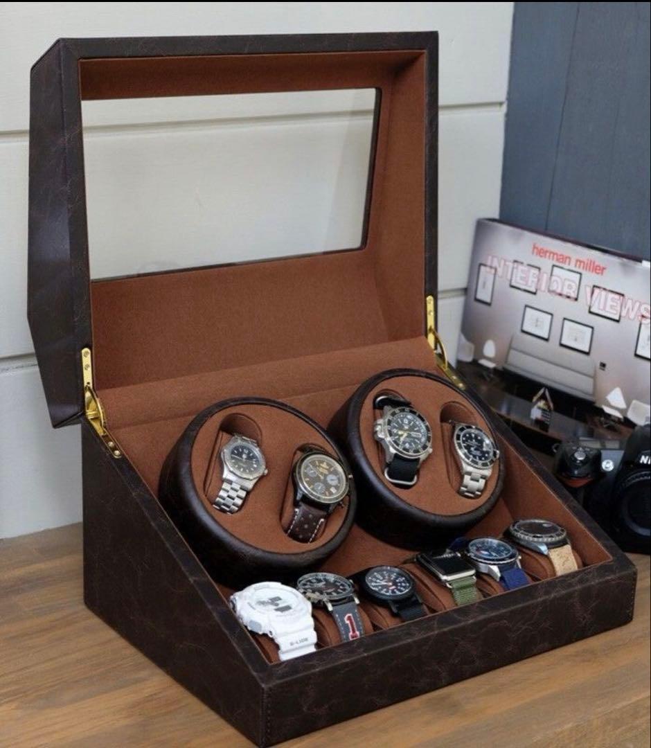 時計収納ワインディングマシン 4本巻 OY-04 ブラウン