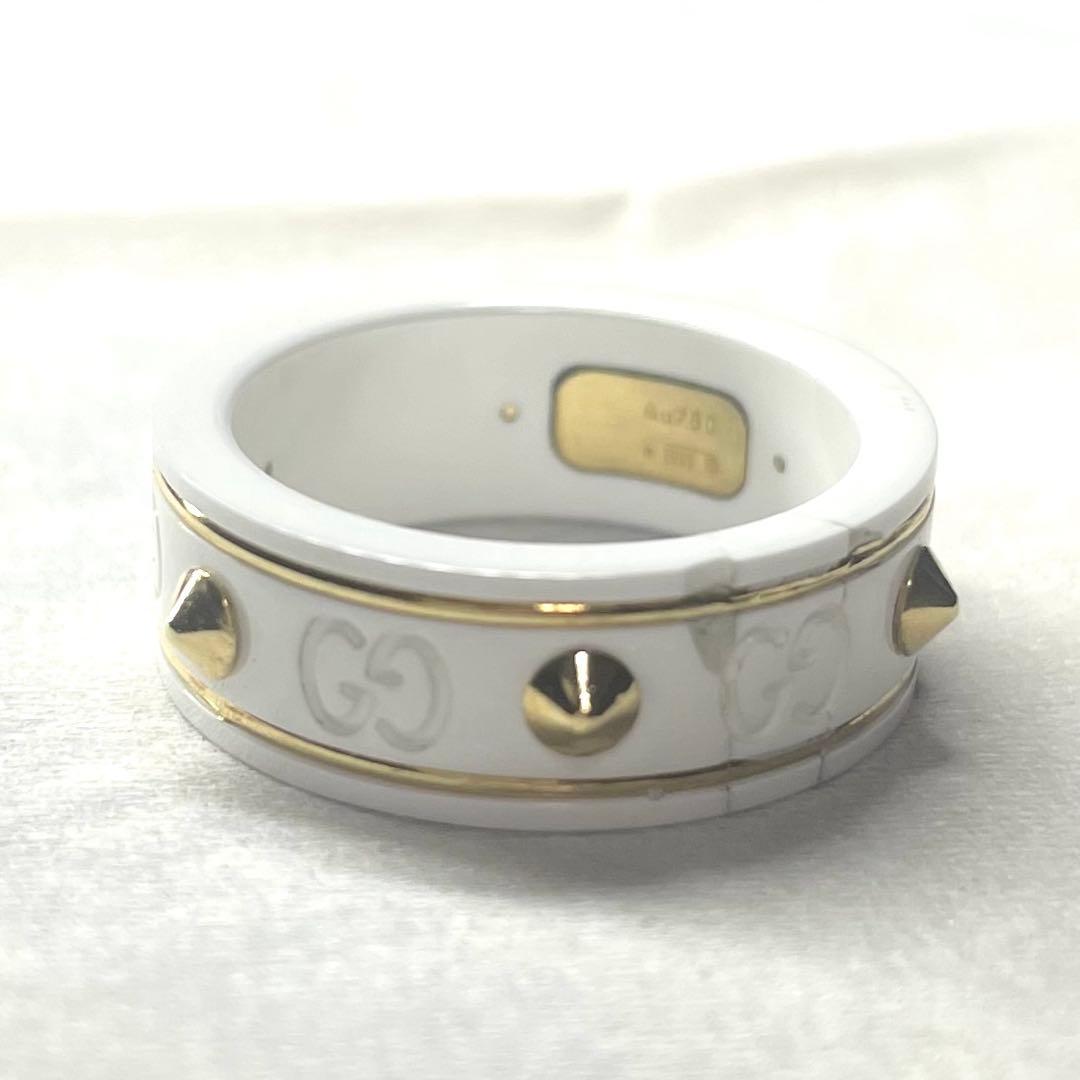 レア　11号　GUCCI ホワイト k18 アイコン リング セラミック　訳あり