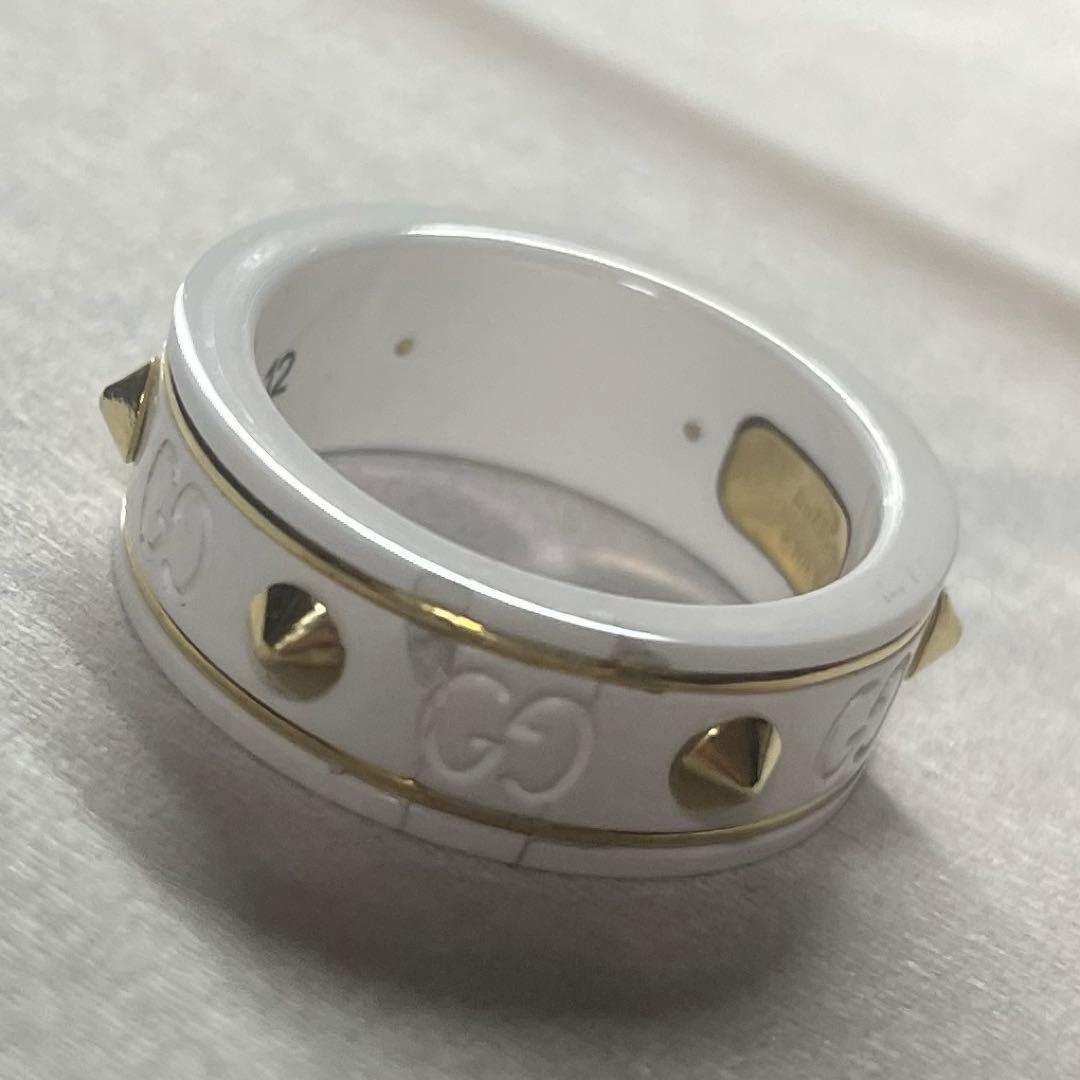 レア　11号　GUCCI ホワイト k18 アイコン リング セラミック　訳あり