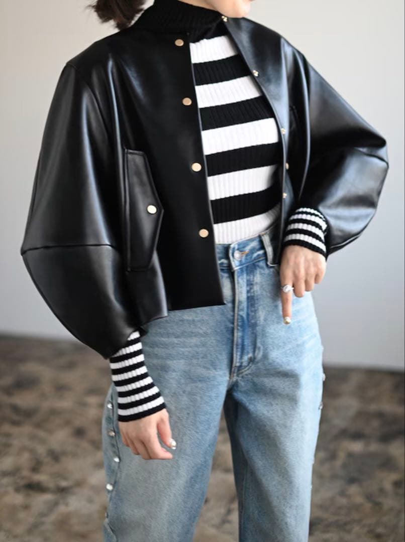 【美品】TREFLE +1 プリーツエコレザージャケット　トレフルワン