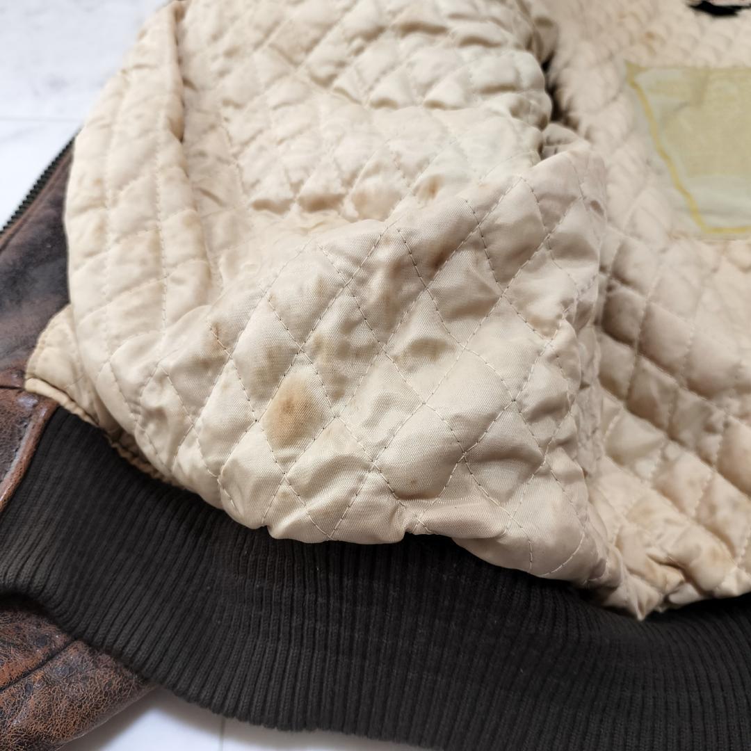 AVIREX オールレザー バーシティジャケット S レザースタジャン ブラウン