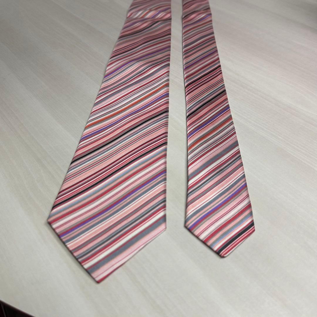 新品タグ付☆ポールスミス☆ネクタイ☆ピンク☆マルチストライプ☆ストライプ☆554