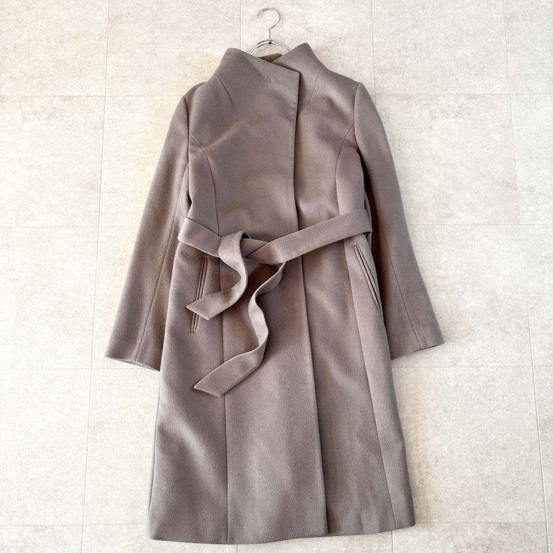ベルト付き✨️アンタイトル スタンドカラーロングコート 2 グレージュ 比翼