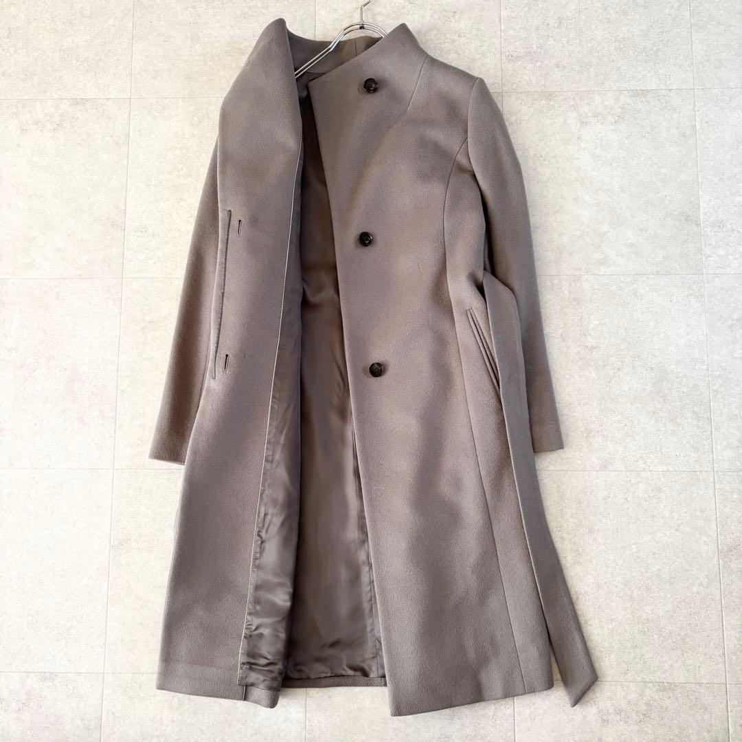 ベルト付き✨️アンタイトル スタンドカラーロングコート 2 グレージュ 比翼