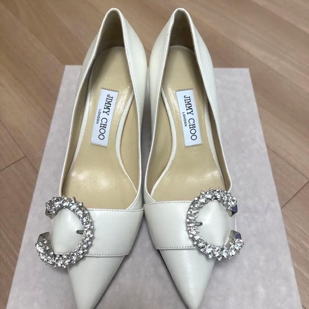 【美品】JIMMY CHOO ビジューホワイトパンプス 36.5