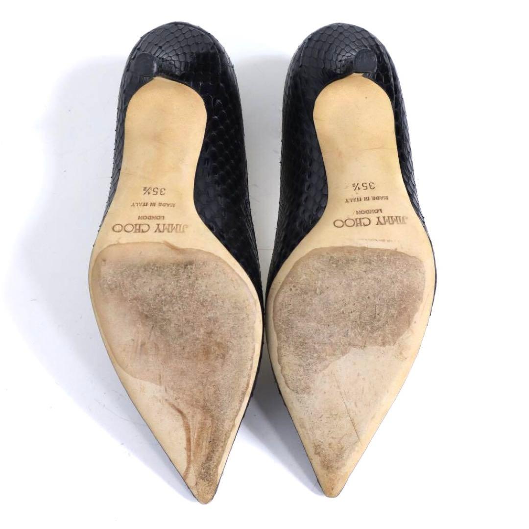 美品 Jimmy Choo ブラックリアルパイソン Pトゥ パンプス 35.5