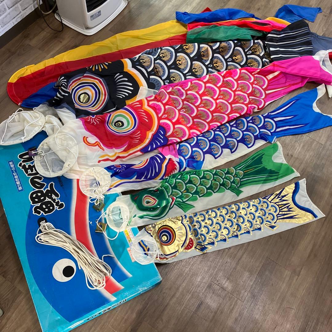 3F 鯉のぼり フルセット ゴールド鯉 吹き流し 矢車 ロープ付 ポール付き