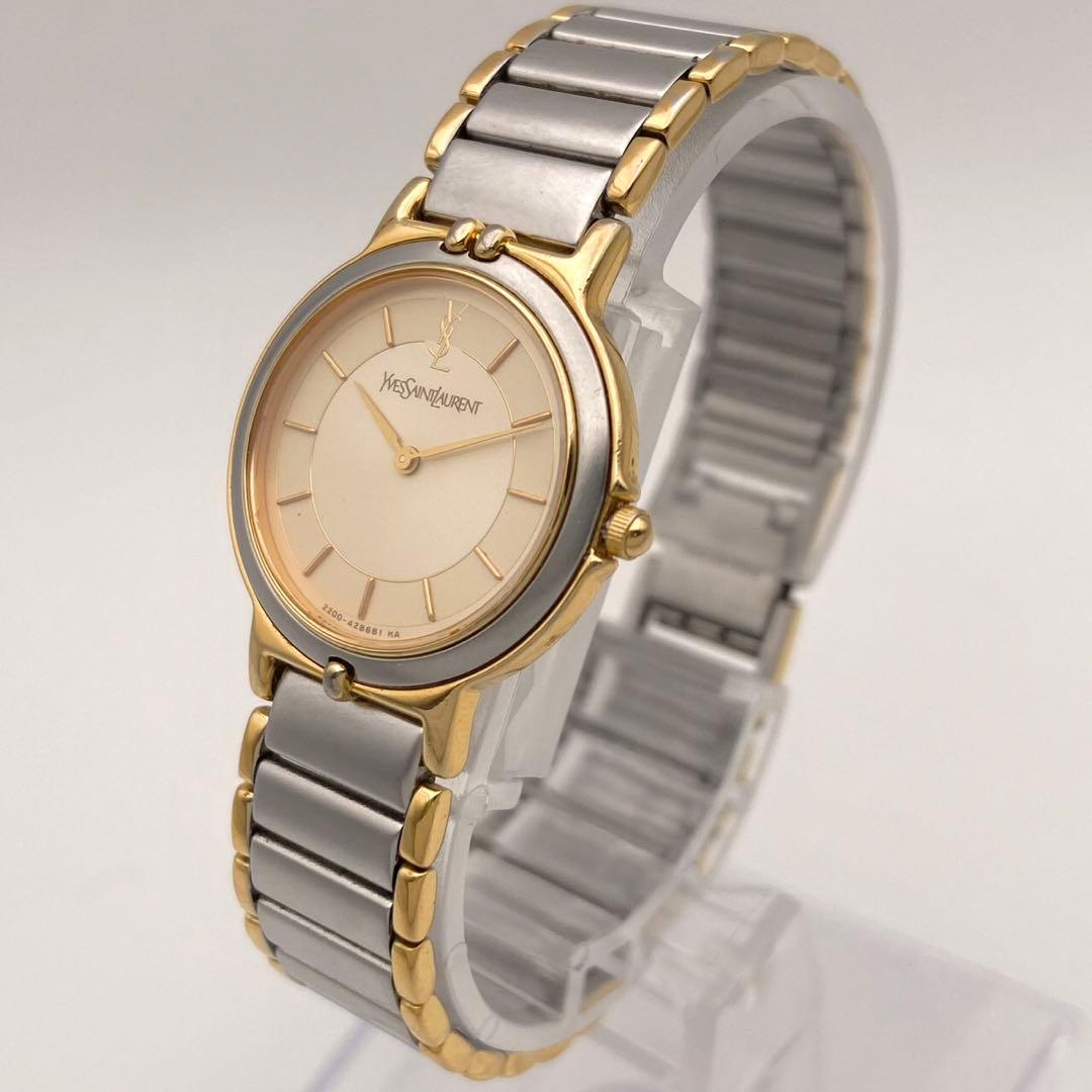 【稼働品】イヴ・サンローラン 2200 クォーツ 腕時計 コンビ