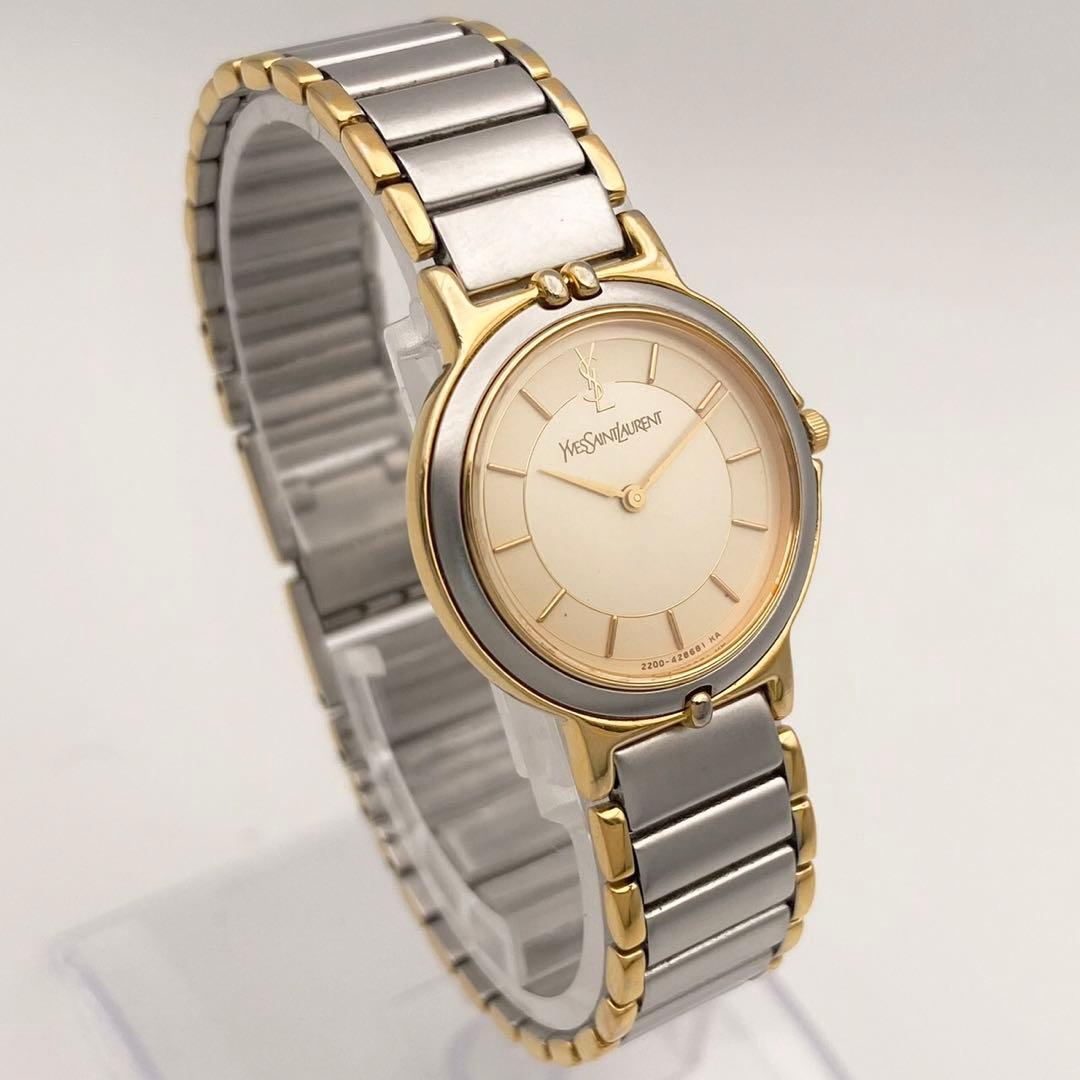 【稼働品】イヴ・サンローラン 2200 クォーツ 腕時計 コンビ