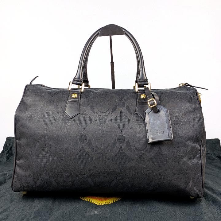 【美品】ジャンニヴェルサーチ ボストンバッグ ロゴ総柄 メデューサ ナイロン