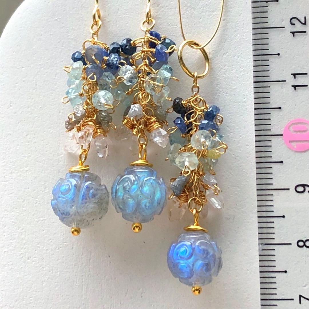 天然石☆プルメリア&スクロールカービングのピアス14kgf