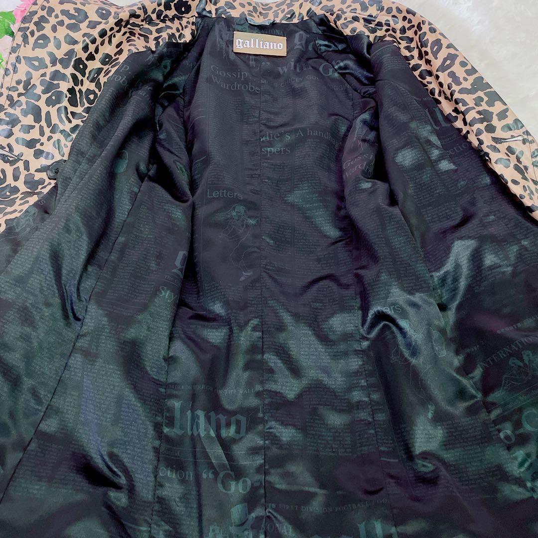 美品　ガリアーノ　レオパード柄　トレンチコート　ニュースペーパー柄