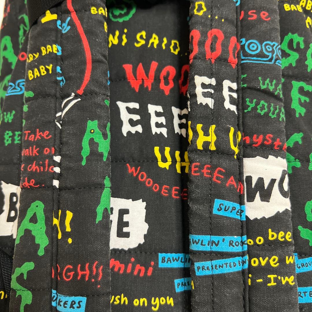 ヒステリックミニ　リュック　黒　リリック柄　刺繍　ワッペン　チェストベルト