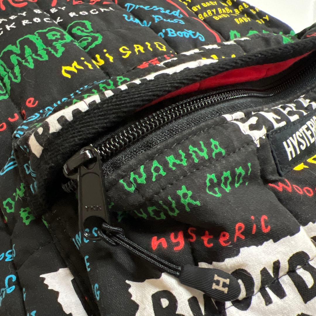ヒステリックミニ　リュック　黒　リリック柄　刺繍　ワッペン　チェストベルト