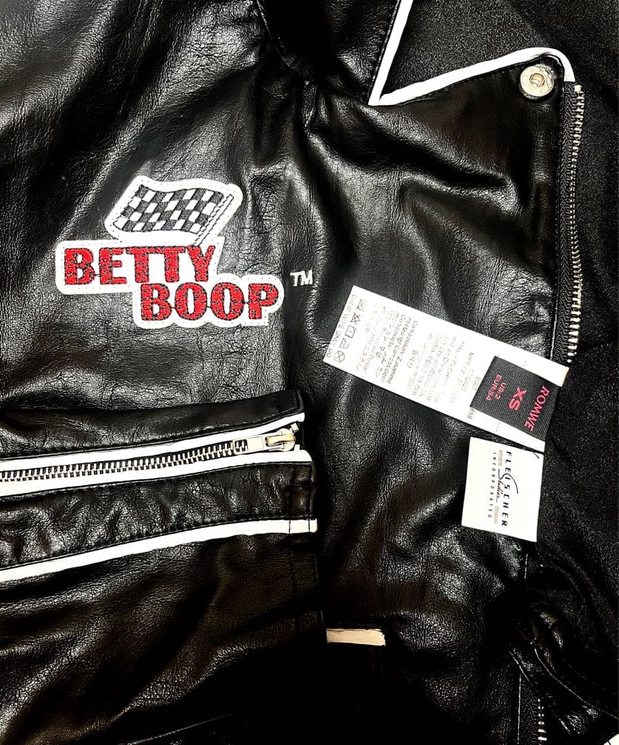 ROMWE Betty Boop ショート丈刺繍ライダースジャケット y2k