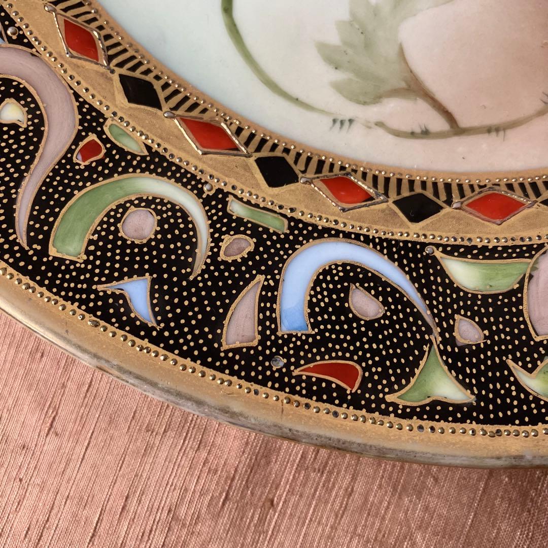 オールドノリタケ ハンドルプレート　皿　シノワズリ　ブーケ　アールデコ