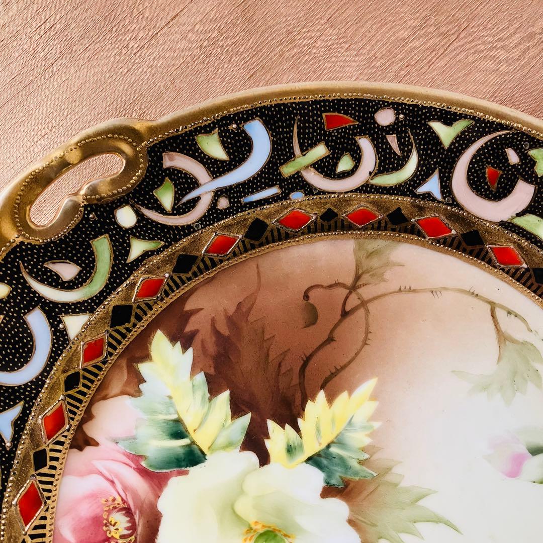 オールドノリタケ ハンドルプレート　皿　シノワズリ　ブーケ　アールデコ