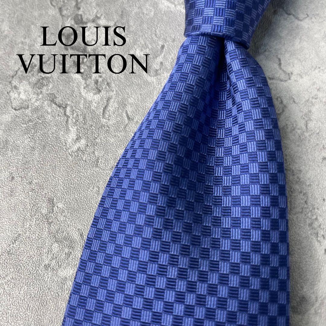 美品 LOUIS VUITTON マイクロダミエ LVロゴ ネクタイ ブルー 青