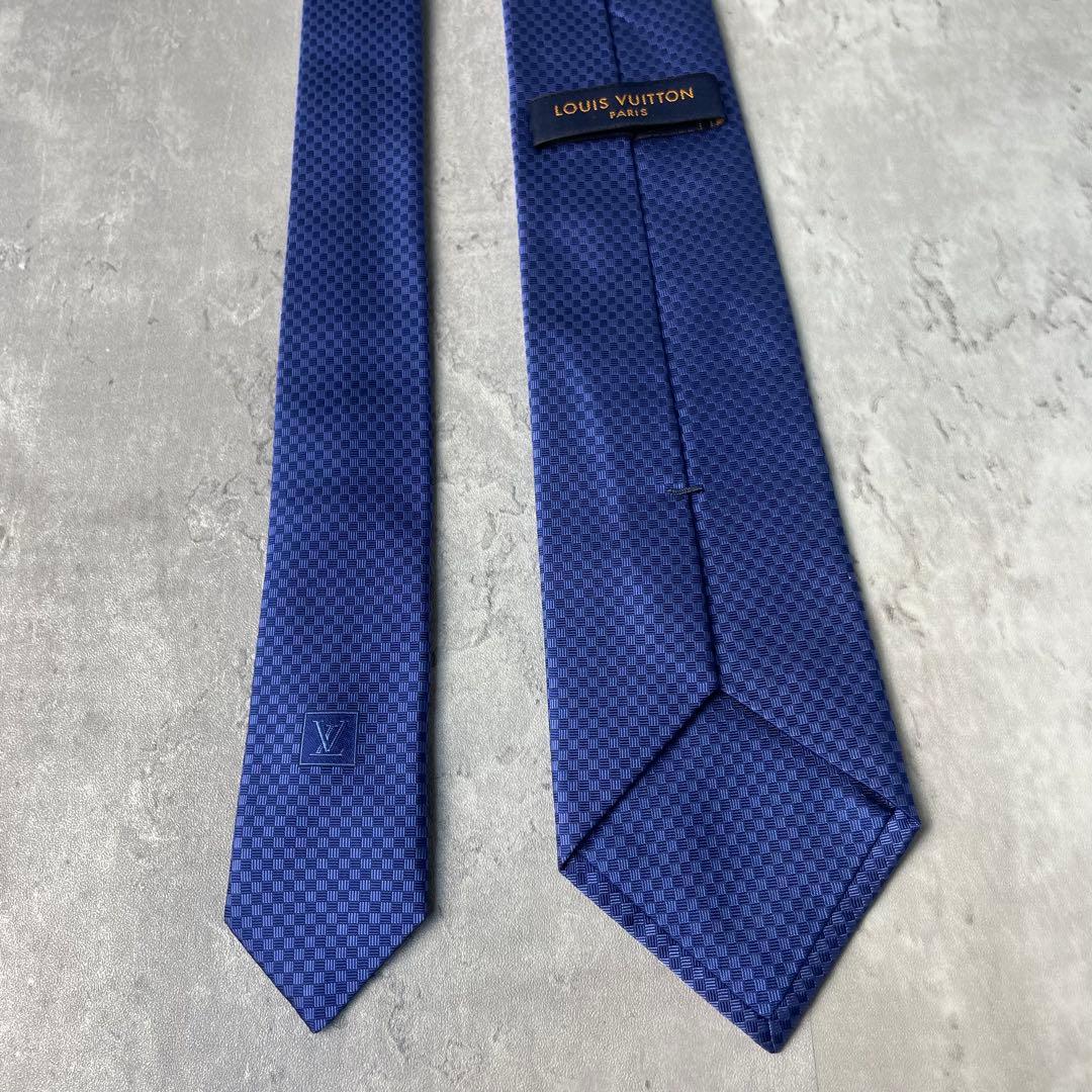 美品 LOUIS VUITTON マイクロダミエ LVロゴ ネクタイ ブルー 青