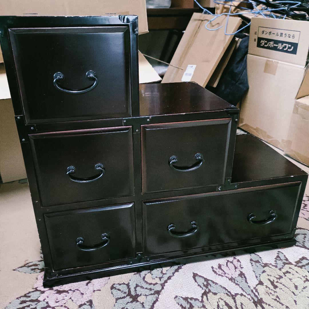 階段タンス　桐 漆塗り 漆器　アンティーク ヴィンテージ　和箪笥