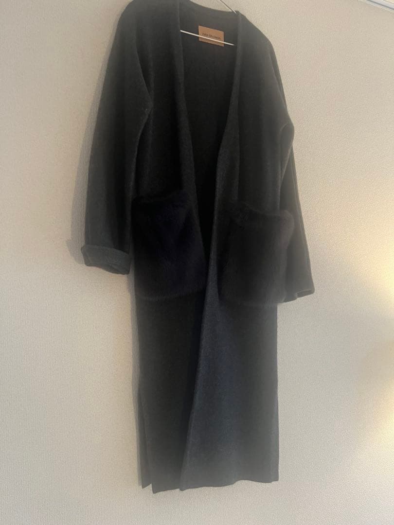 YVES SALOMON チャコールグレー ロングコート ベルト付き