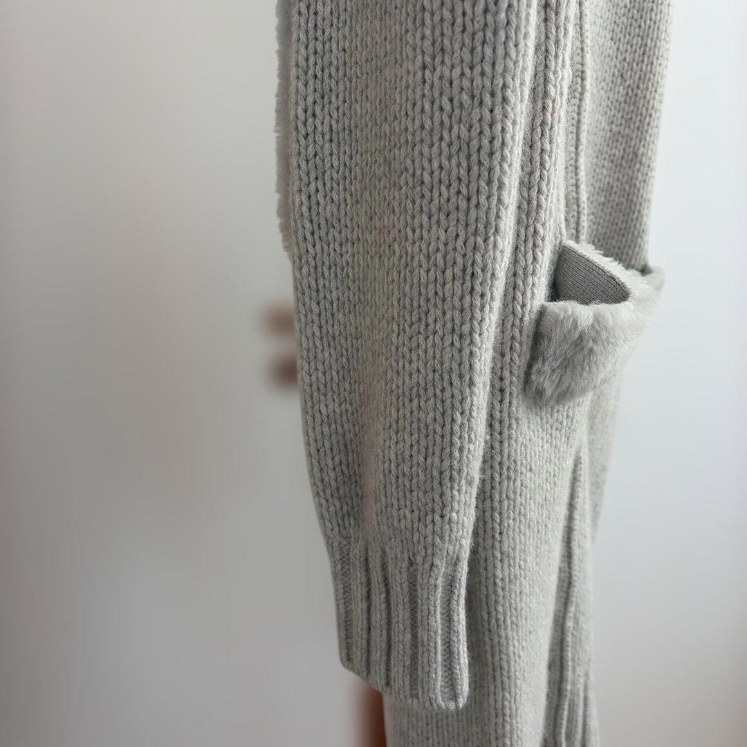 Drawerムートンパッチロングカーディガン