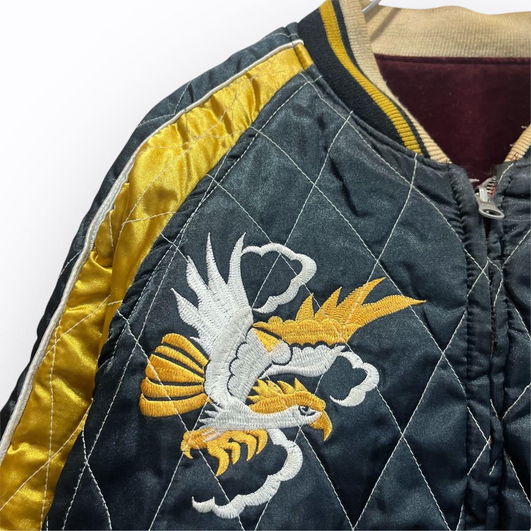 ベロア スカジャン 刺繍 鷲 龍 別珍 えんじ Y2K リバーシブル