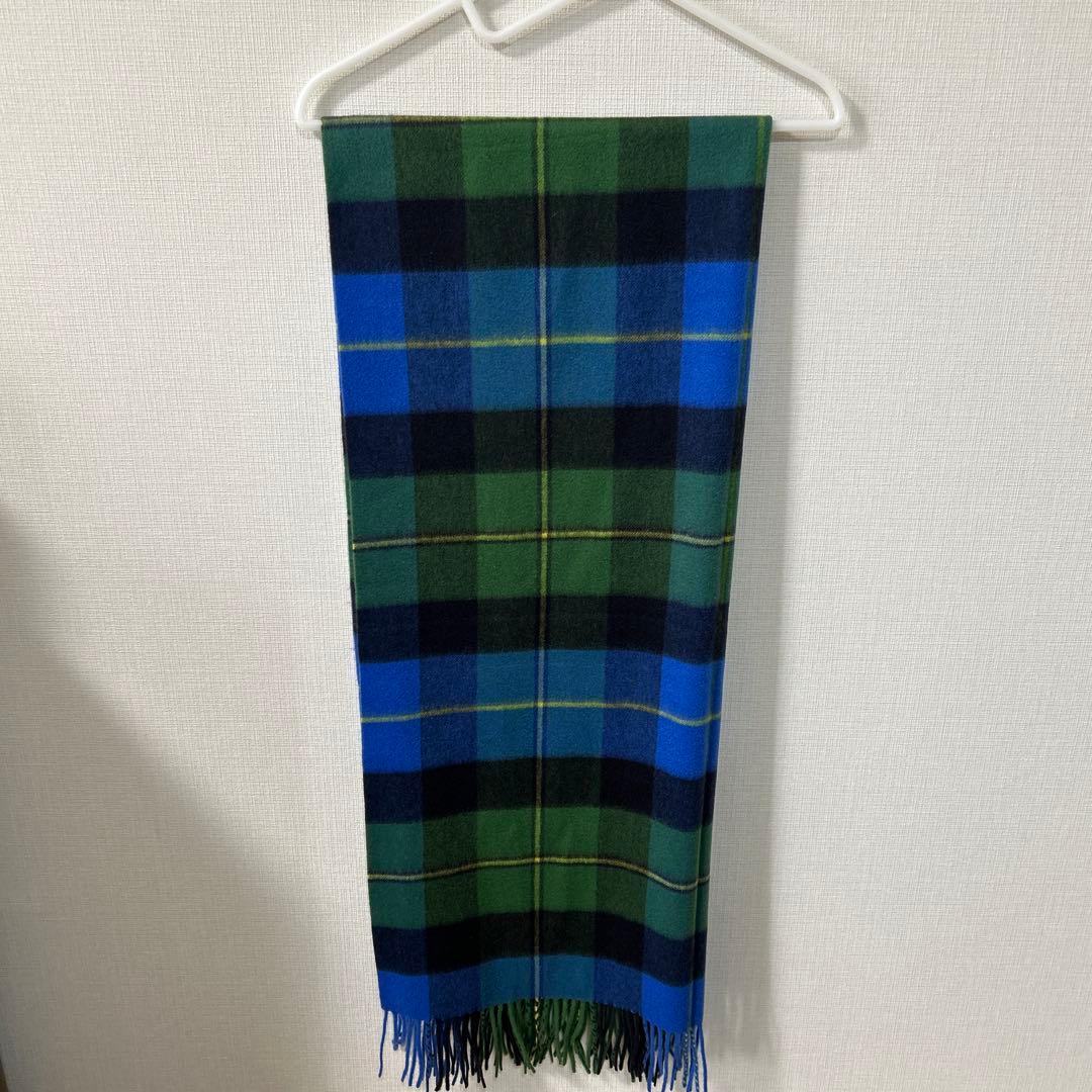 ジャーナルスタンダードレリュームウールカシミヤストール　ブルー　グリーンチェック