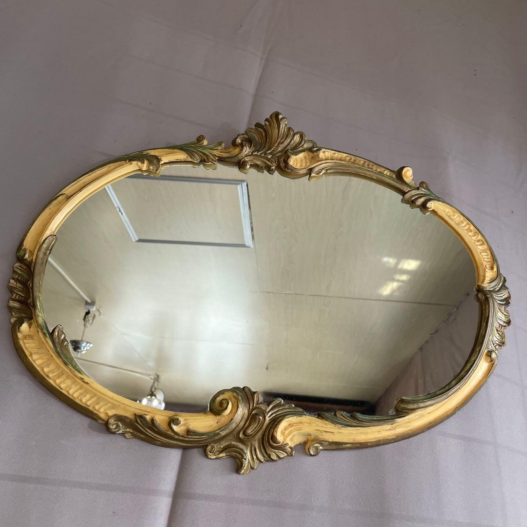 イタリア製・アンティーク・壁掛けミラー，オーバルミラー